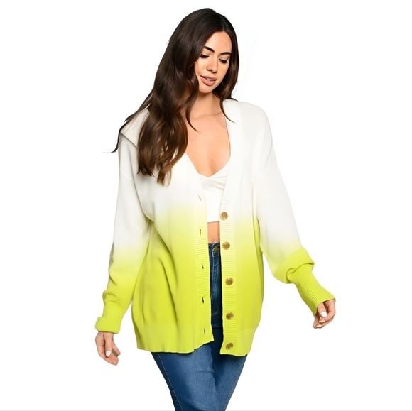 ✨️HP✨️Lime Green Ombre Button Up Cardigan - Picture 2 of 4